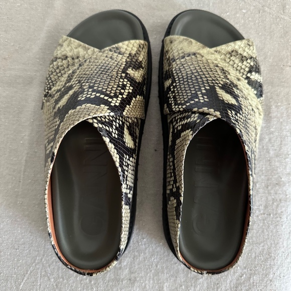 Ganni Crossover Slide Sandal in Kalamata (Green Snakeskin) - Picture 5 of 5